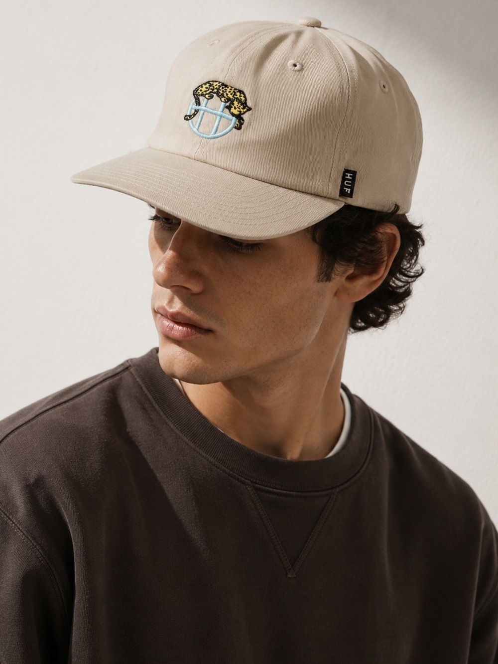HUF Worldwide Leopard Globe Snapback Hat Beige Cream Cap Streetwear